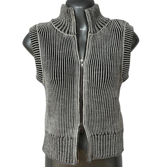 Jaded London Sweater Vest Black White Sleeveless Knit Top Zip Front Womens Small - Picture 1 of 9